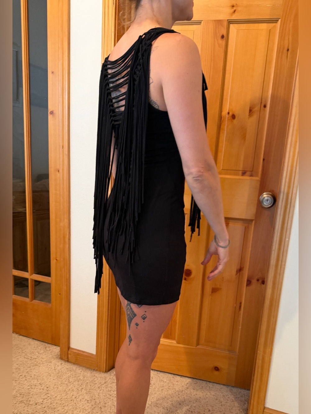 AllSaints Black Fringe Back Bodycon Mini Dress Small UK 12